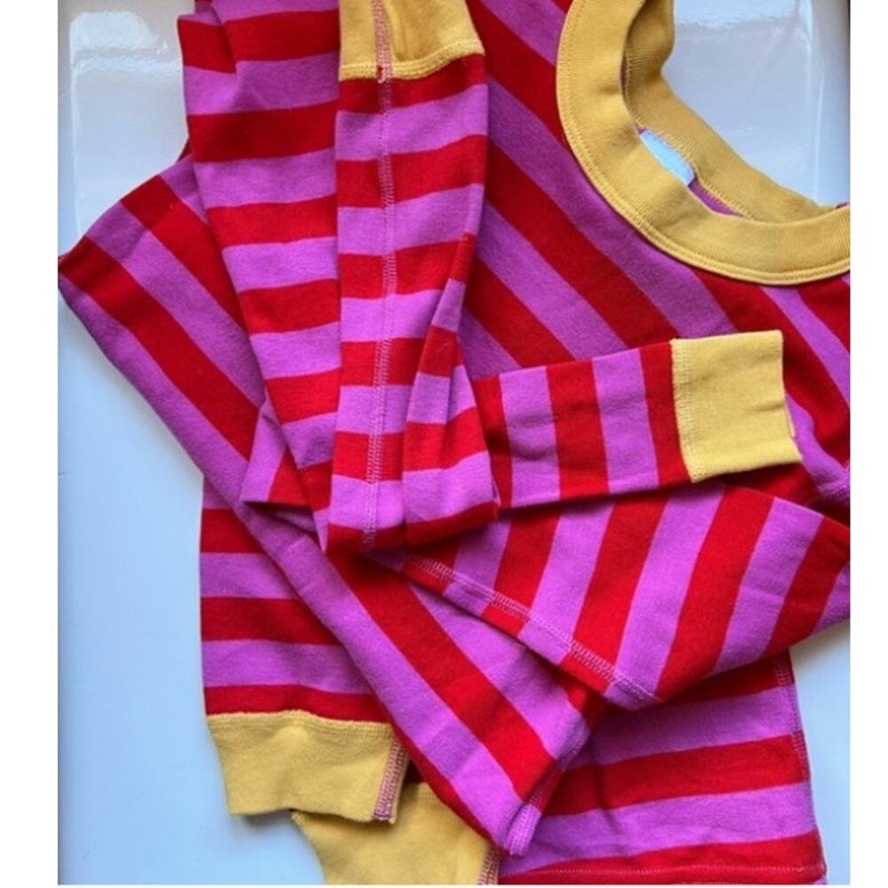 NEW! Hanna Andersson Striped Cotton Long Sleeve PJ Set in PINK/RED STRIPE (8)